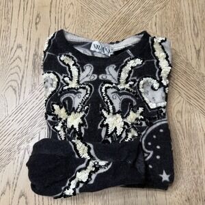 VTG Nilani Medium Black White Lambswool Angora Sequined Sweater‎ Vintage